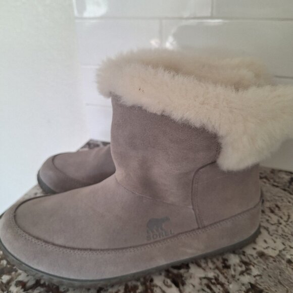 Sorel Women's Boots Size 11 Out N About Bootie Casual Gray Fur Suede Leather - Picture 5 of 7